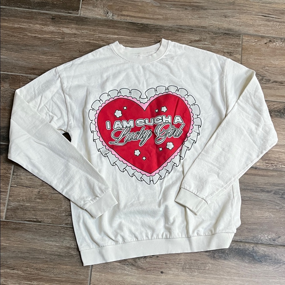 White and Red Graphic Women's Sweater